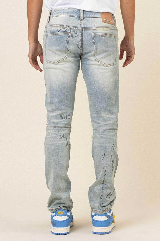 ALL OVER DOODLING SLIM FIT DENIM