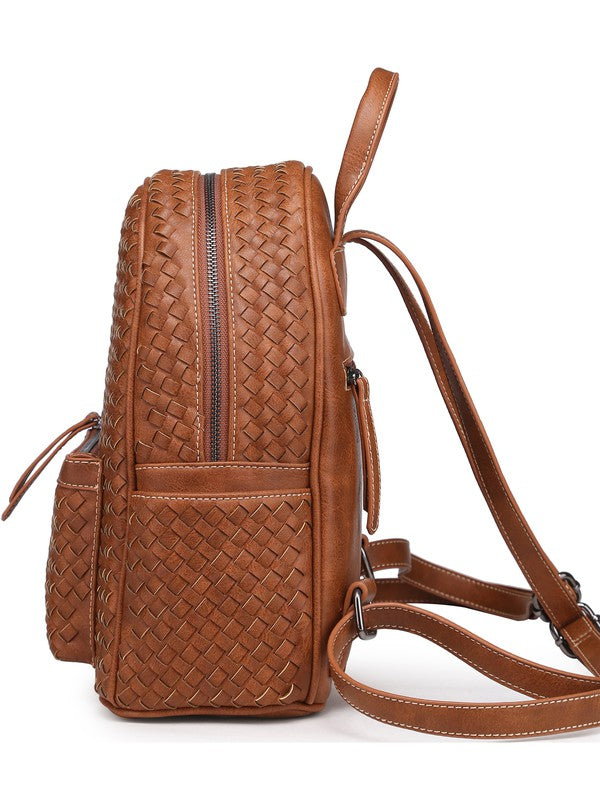 Woven backpack purse for women camel small