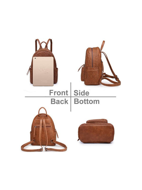 Woven backpack purse for women camel small