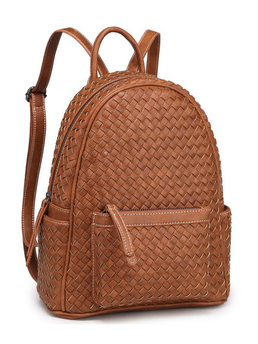 Woven backpack purse for women camel small