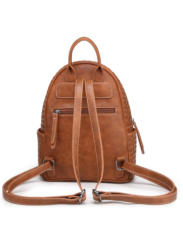 Woven backpack purse for women camel small