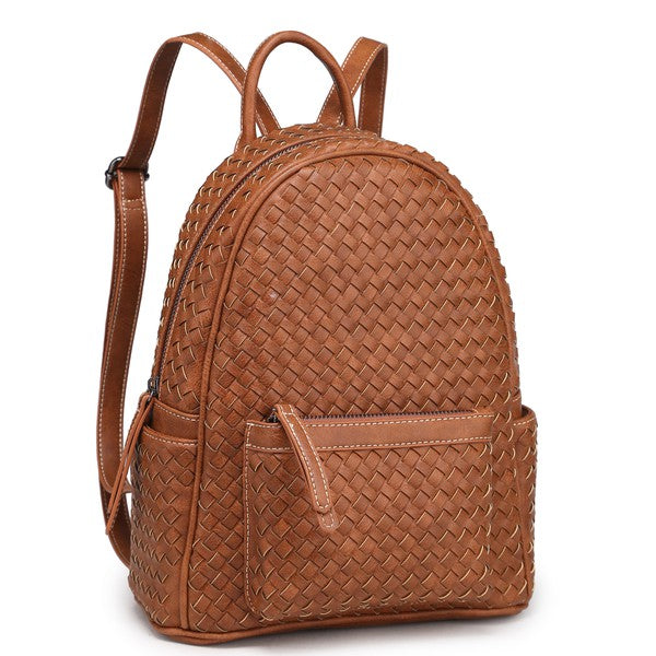 Woven backpack purse for women camel small