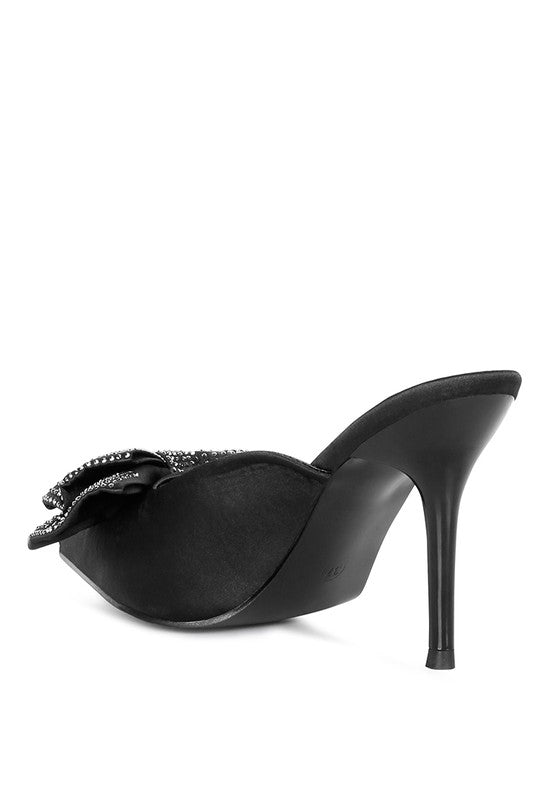 ELISDA Black Diamante Bow Heeled Mules