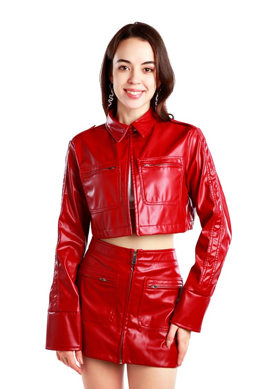 Faux Leather Crop Jacket