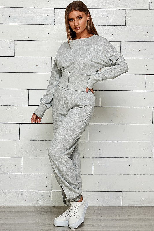 ZIP FRONT WITH SLIT JOGGER SWEATPANTS SET