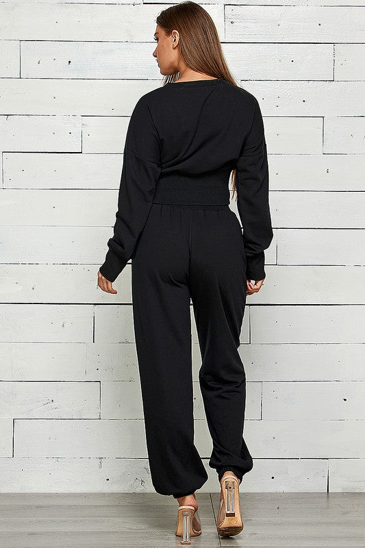 ZIP FRONT WITH SLIT JOGGER SWEATPANTS SET