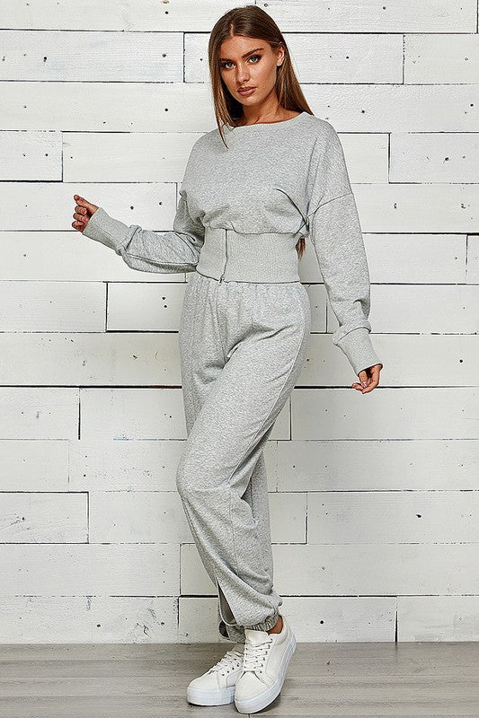 ZIP FRONT WITH SLIT JOGGER SWEATPANTS SET