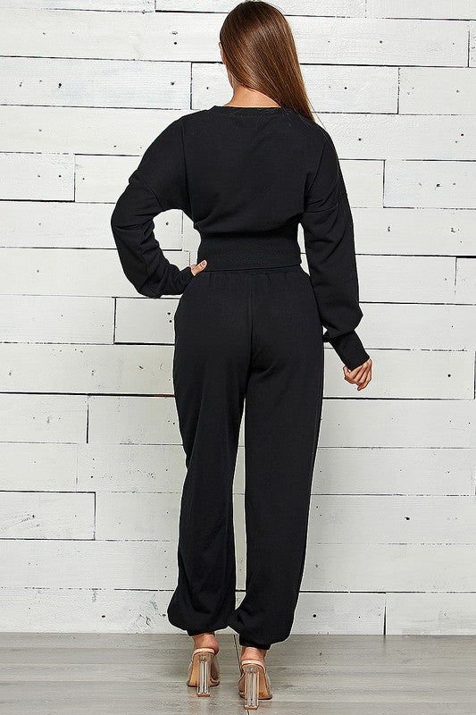 ZIP FRONT WITH SLIT JOGGER SWEATPANTS SET