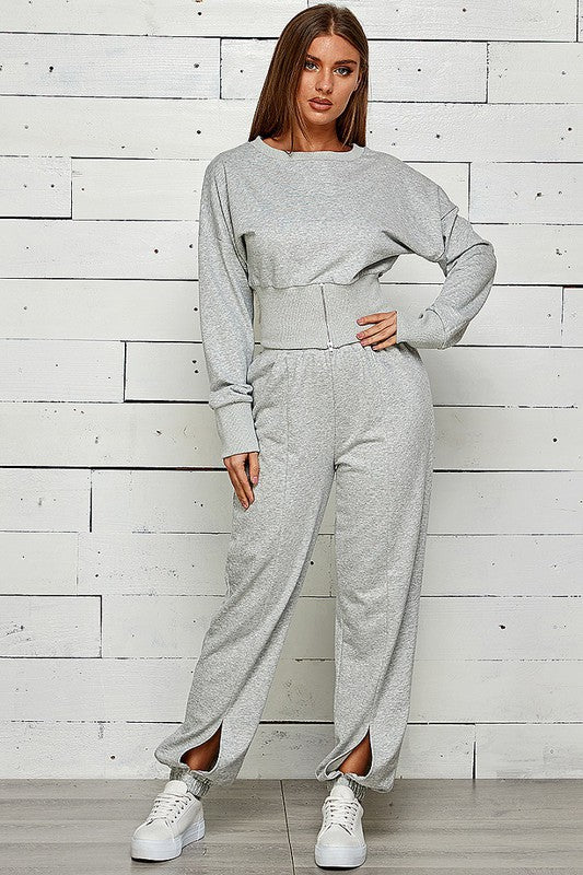 ZIP FRONT WITH SLIT JOGGER SWEATPANTS SET