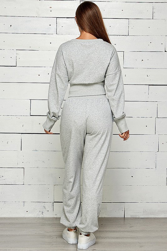 ZIP FRONT WITH SLIT JOGGER SWEATPANTS SET