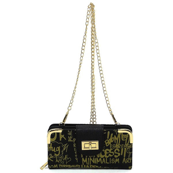Multi Graffiti Turn Lock Crossbody Wallet
