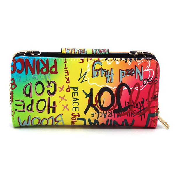 Multi Graffiti Turn Lock Crossbody Wallet