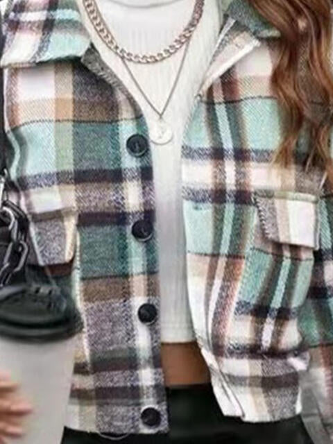 Plaid Collared Neck Button Down Jacket