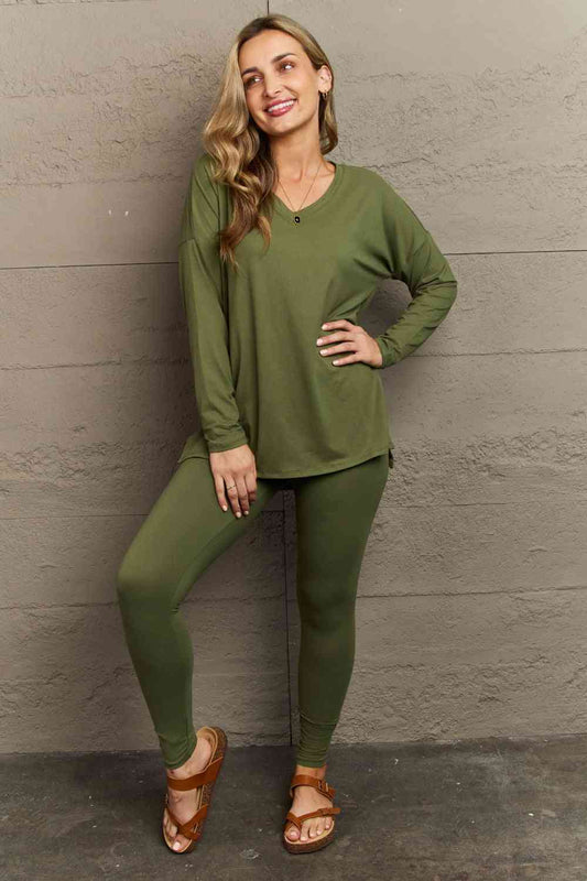 Zenana Lazy Days Full Size Long Sleeve and Leggings Set